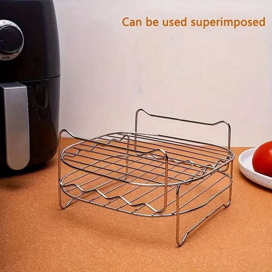 1set Stainless Steel Air Fryer Rack With 4 Roast Meat Picks Grill Air Fryer Accessories Cooking Rack Kitchen