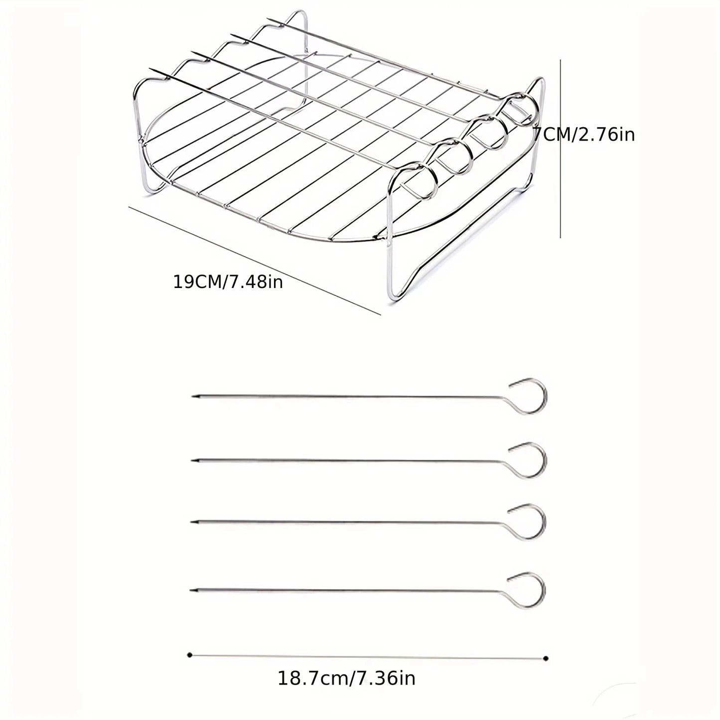 1set Stainless Steel Air Fryer Rack With 4 Roast Meat Picks Grill Air Fryer Accessories Cooking Rack Kitchen