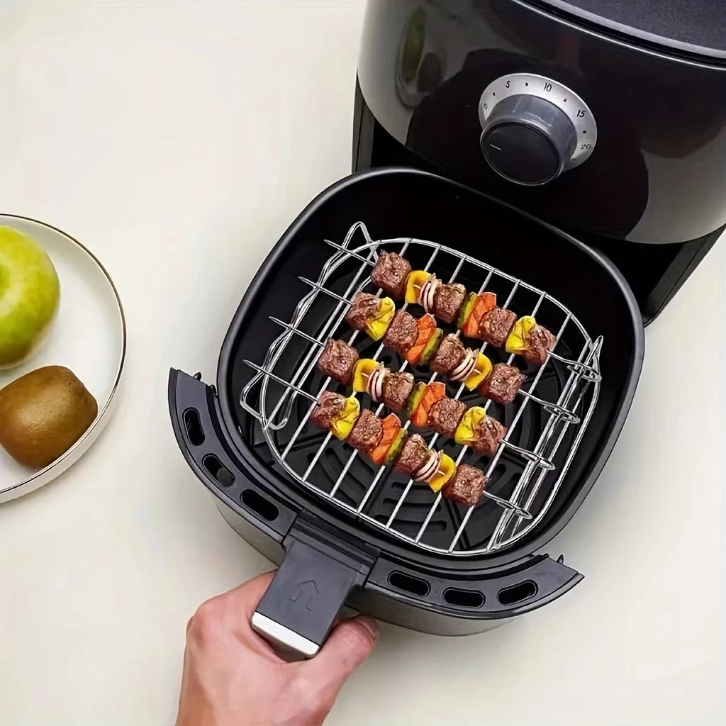1set Stainless Steel Air Fryer Rack With 4 Roast Meat Picks Grill Air Fryer Accessories Cooking Rack Kitchen