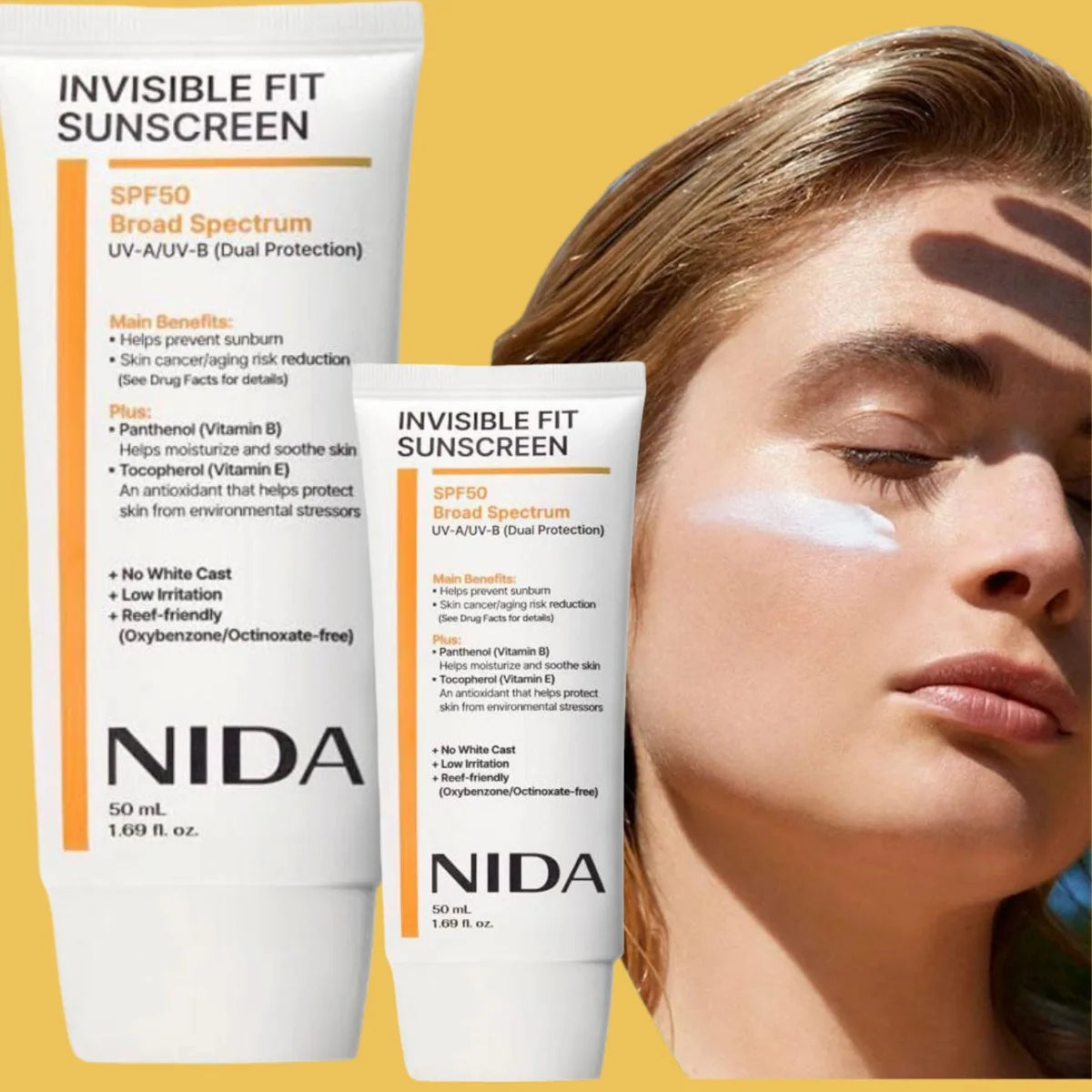 NIDA Invisible Fit Sunscreen,For Face & Body Lasting Waterproof Anti UV Moisturizing Korean SPF50+ Sunblock for Sports Travel