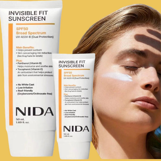 NIDA Invisible Fit Sunscreen,For Face & Body Lasting Waterproof Anti UV Moisturizing Korean SPF50+ Sunblock for Sports Travel