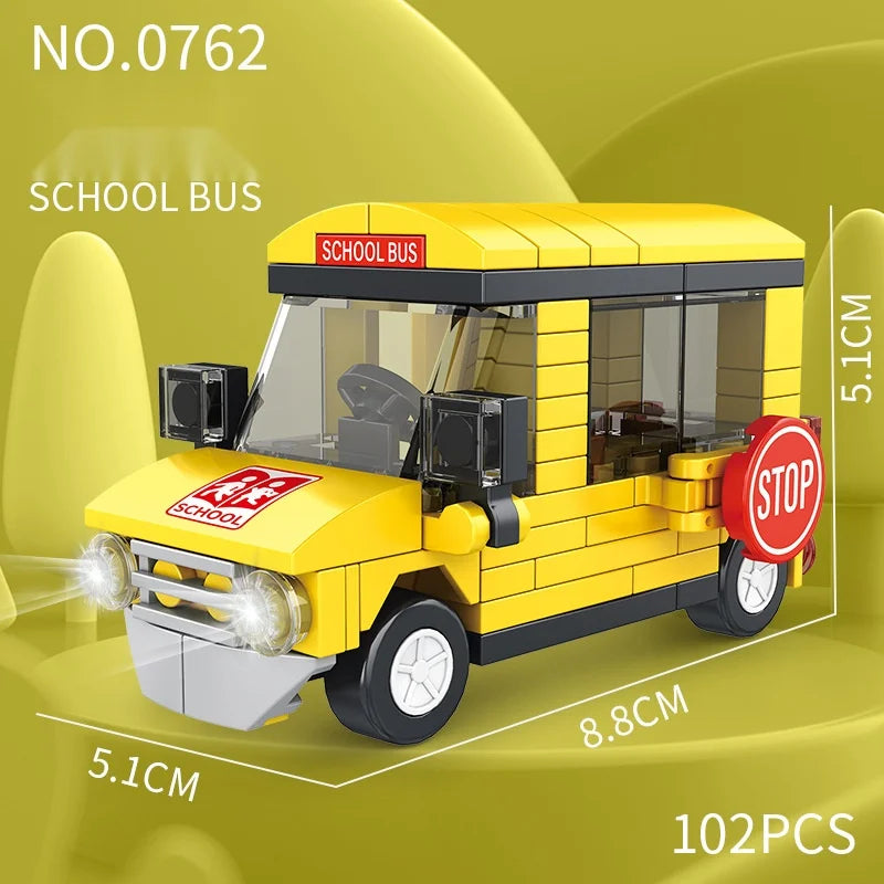 Building Blocks Toy Car Vehicle Series Educational Construction Sets Fire Truck School Bus Ambulance, Trailer Gift for Boysr, Gi