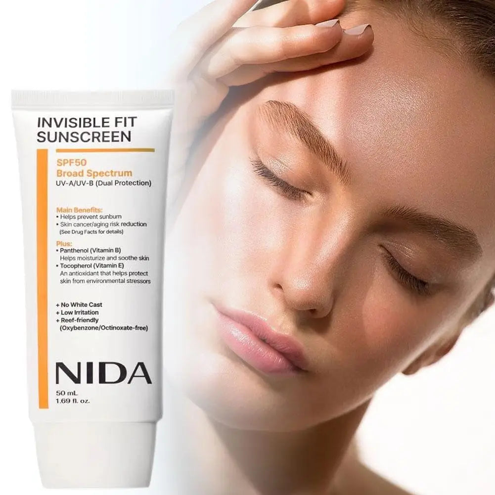NIDA Invisible Fit Sunscreen,For Face & Body Lasting Waterproof Anti UV Moisturizing Korean SPF50+ Sunblock for Sports Travel