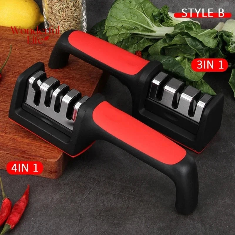 3 Segment Kitchen Knife Sharpener Household Multi-Functional Hand-Held 3/4-Purpose Black Sharpening Stone Sharp Knife Tools