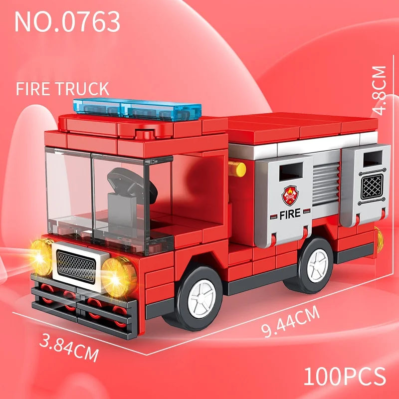 Building Blocks Toy Car Vehicle Series Educational Construction Sets Fire Truck School Bus Ambulance, Trailer Gift for Boysr, Gi