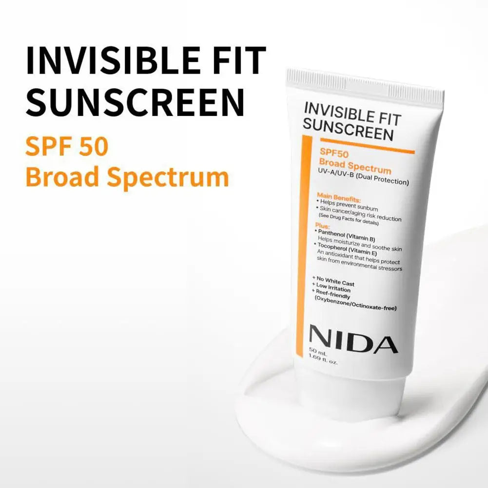 NIDA Invisible Fit Sunscreen,For Face & Body Lasting Waterproof Anti UV Moisturizing Korean SPF50+ Sunblock for Sports Travel
