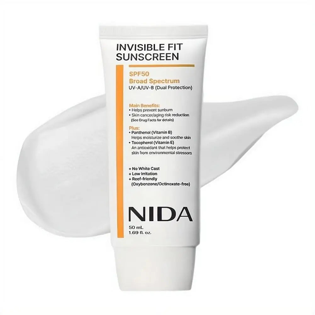 NIDA Invisible Fit Sunscreen,For Face & Body Lasting Waterproof Anti UV Moisturizing Korean SPF50+ Sunblock for Sports Travel