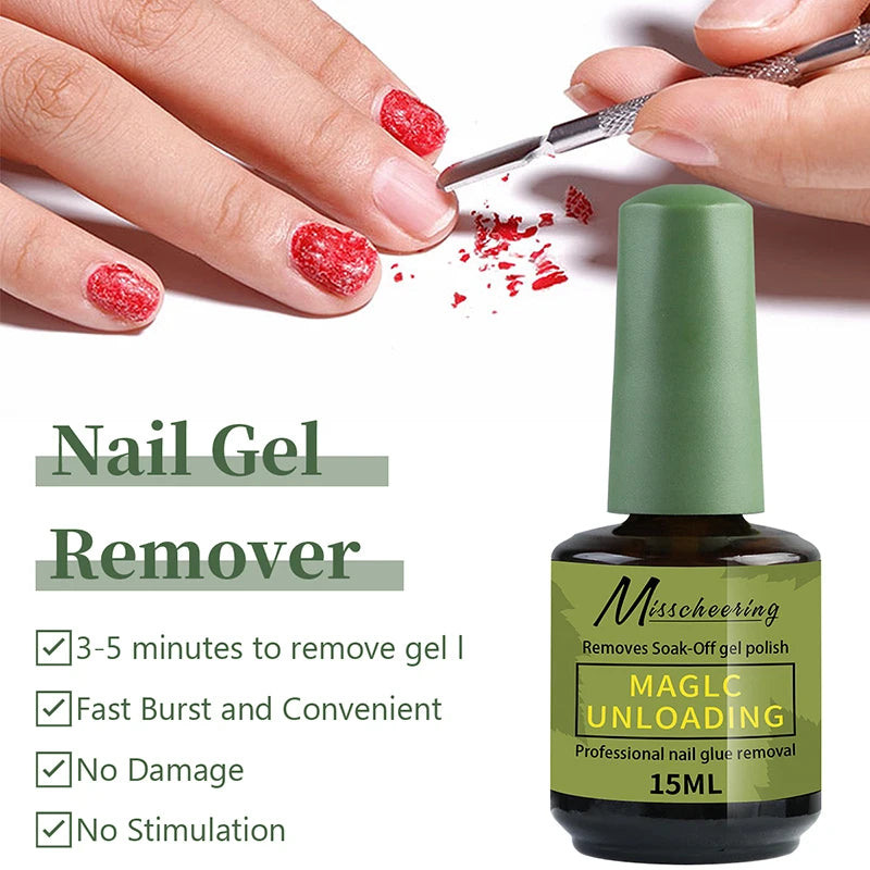 Misscheering 15ml Magic Fast Nail Gel Polish Remover Clean UV Soak Off Semi Permanent Varnish Nail Art Removal Tools Manicure