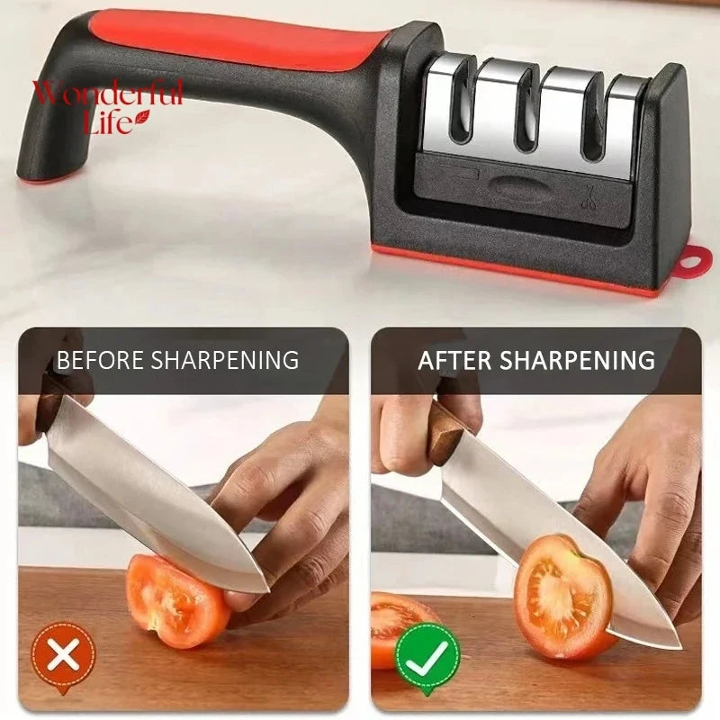3 Segment Kitchen Knife Sharpener Household Multi-Functional Hand-Held 3/4-Purpose Black Sharpening Stone Sharp Knife Tools