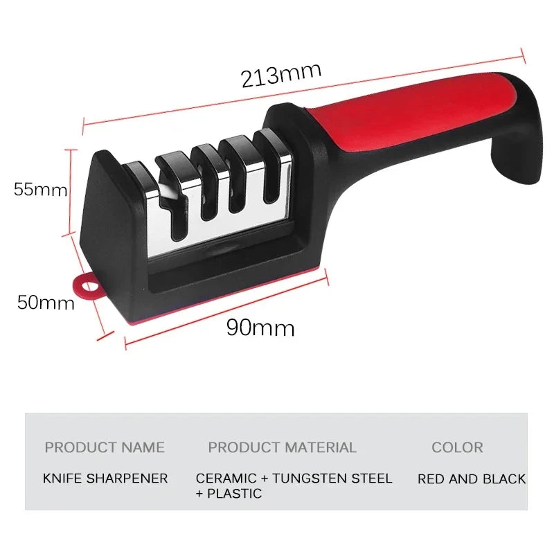 3 Segment Kitchen Knife Sharpener Household Multi-Functional Hand-Held 3/4-Purpose Black Sharpening Stone Sharp Knife Tools