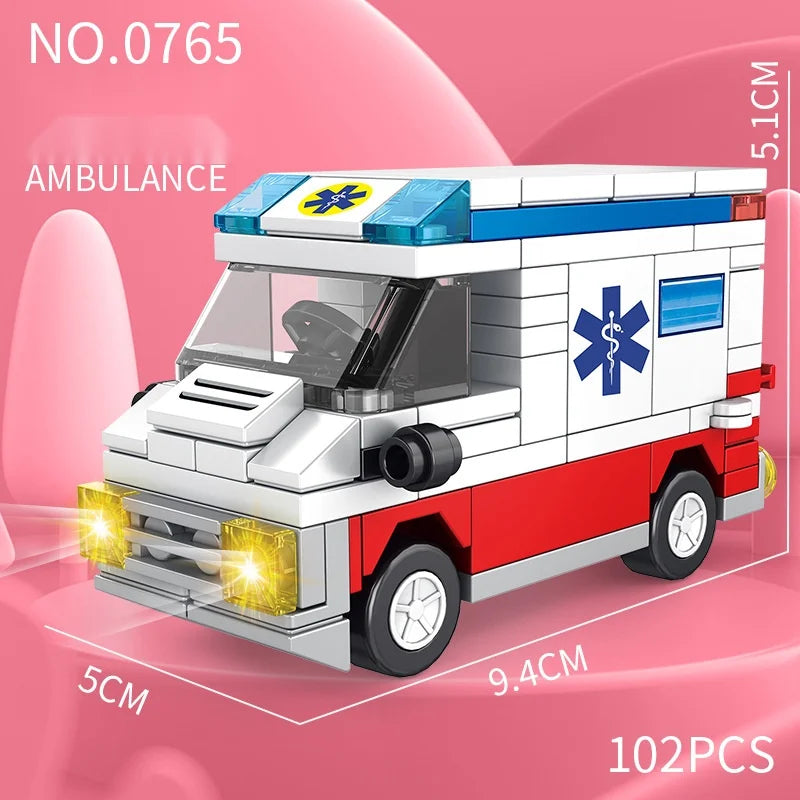 Building Blocks Toy Car Vehicle Series Educational Construction Sets Fire Truck School Bus Ambulance, Trailer Gift for Boysr, Gi