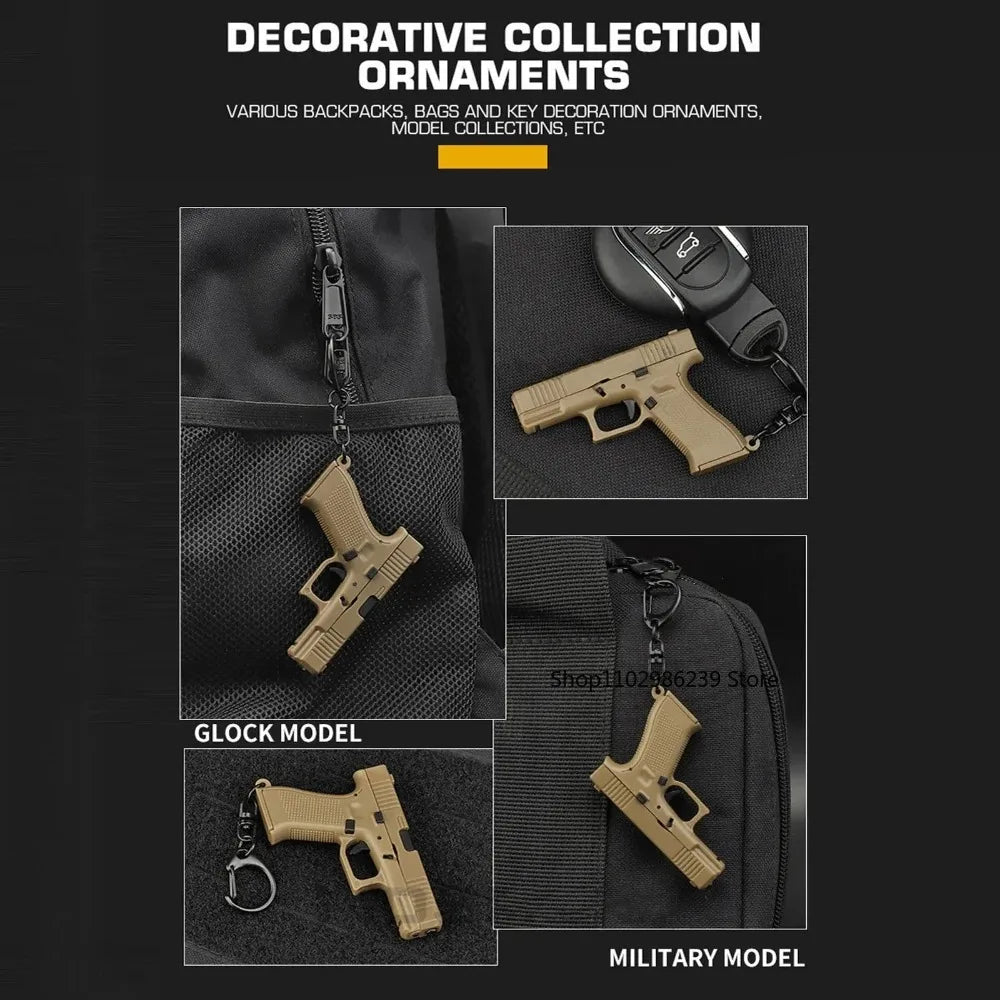 Mini Tactical Pistol Shape Car Keychain for Men Portable Decorations Detachable Keyring Realistic Model Toy Bag Accessories