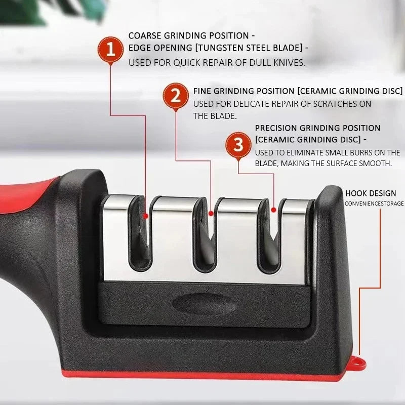 3 Segment Kitchen Knife Sharpener Household Multi-Functional Hand-Held 3/4-Purpose Black Sharpening Stone Sharp Knife Tools